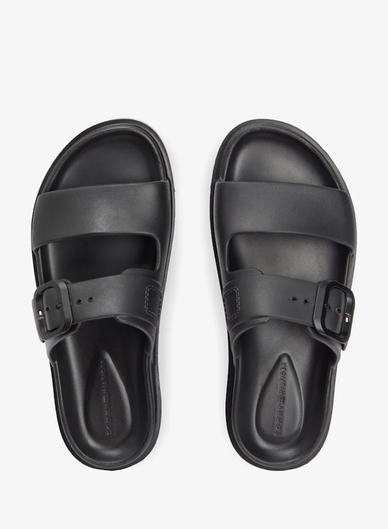 TOMMY HILFIGER Black Double Strap Enamel Flag Lightweight Sandals for Women | Best Price UAE